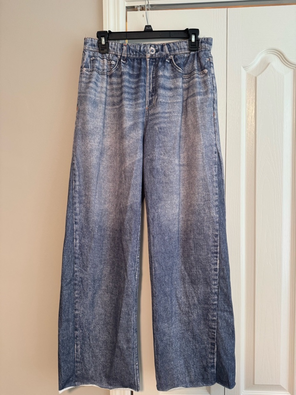 Wide-Leg Denim Style Pants in Faded Blue